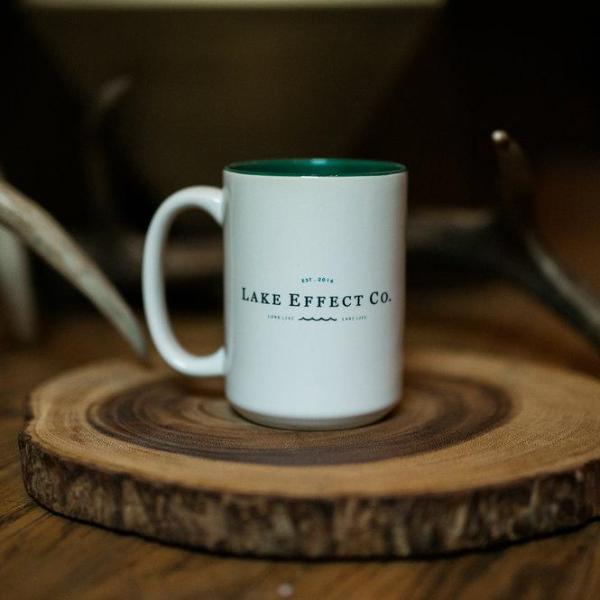 15 oz coffee mug white and green